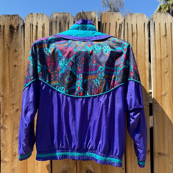 Vintage Windbreaker 90s Lavon Bold Print Nylon Athletic Sport Jacket M-XL - Picture 11 of 16